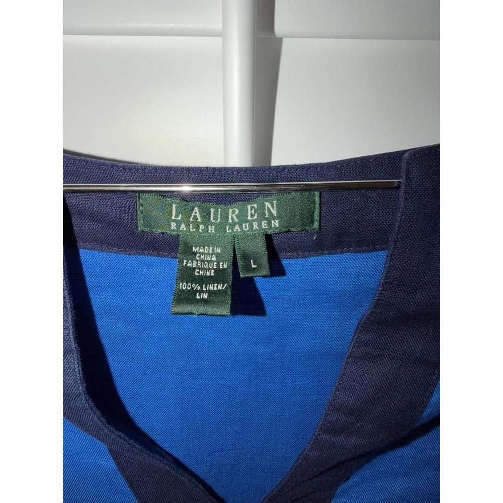 Lauren by‎ Ralph Lauren blue tunic top with navy trim size L 100% Linen - Picture 5 of 7